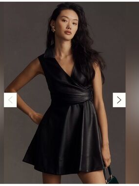 Anthropologie Maeve Black Faux Leather Wrap Dress